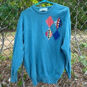 Lyle & Scott Lambswool Argyle Sweater Blue Green Winter VTG Scotland Mens Medium